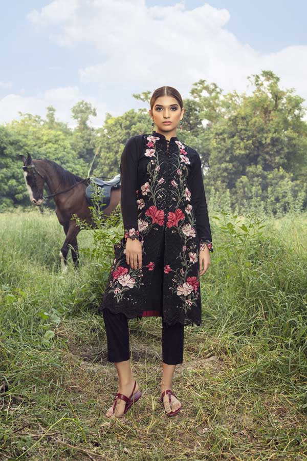 Blushing Black - Premium Embroidered Jacquard Unstiched Lawn Kurti - Image 2