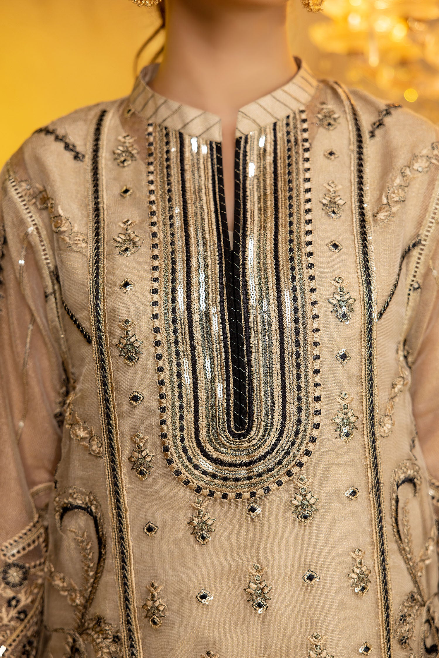 Bowdered - Embroidered Zari Net  Stitched 2PC - Image 6