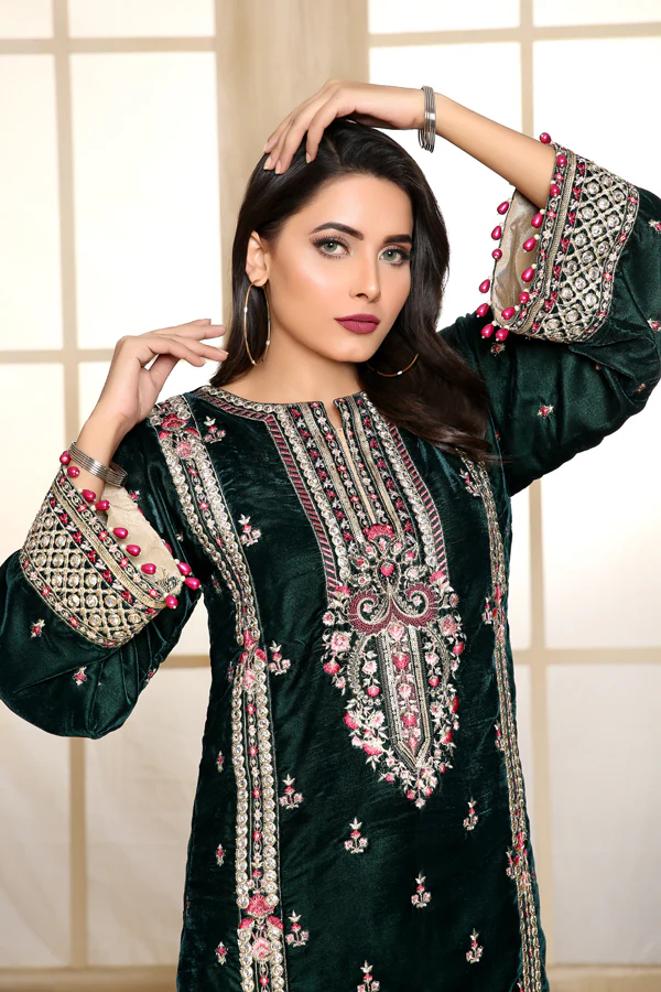 Brace - Embroidered Velvet Unstitch 2PC - Image 3