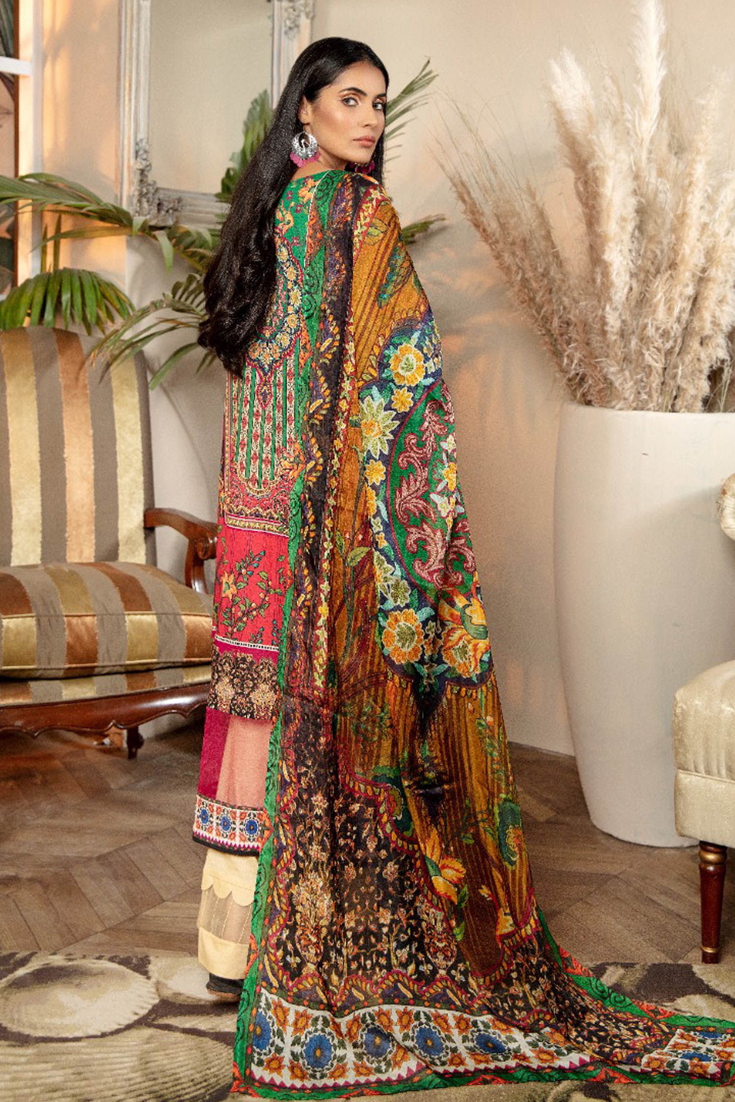 Bright Maroon - Exclusive Embroidered Lawn 3PC - Image 2