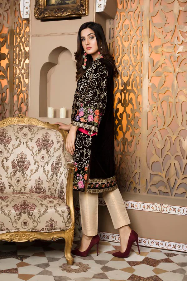 Brown 02 -  Embroidered Velvet Un Stitched (2 Piece) - Image 2