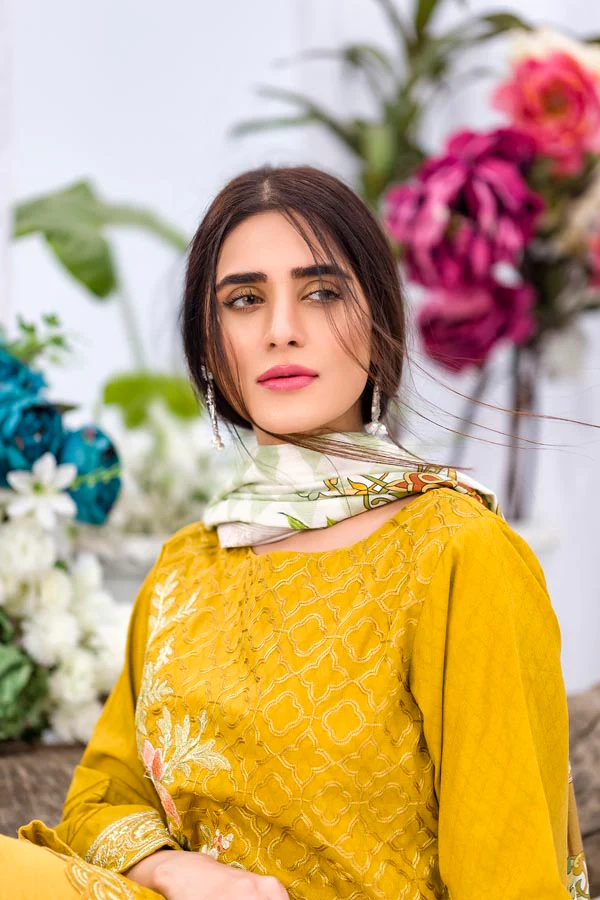 Bumblebee - Embroidered Viscose with Cotail Shawl (2 Piece) - Image 3