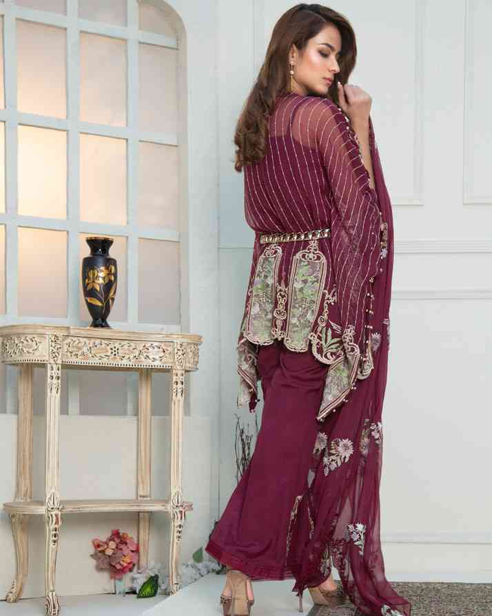 Burgundy Desire (Embroidered Chiffon 3 Piece) - Image 2