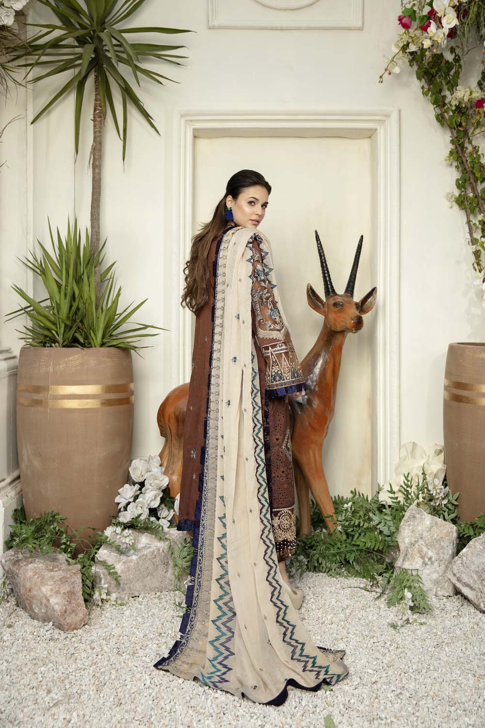 Burnt Umber - Schiffli Embroidered Lawn (3PC) - Image 2