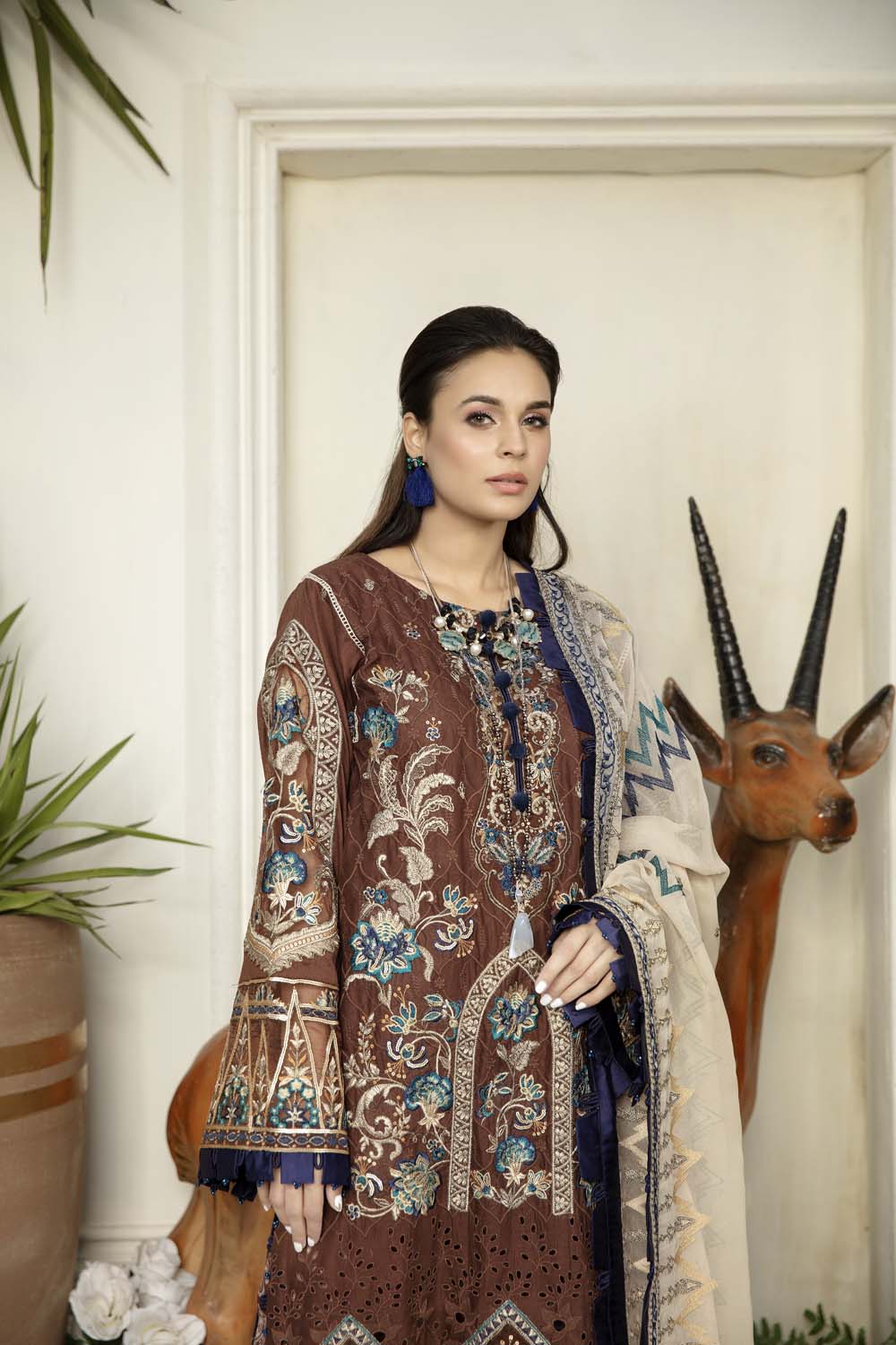 Burnt Umber - Schiffli Embroidered Lawn (3PC) - Image 3