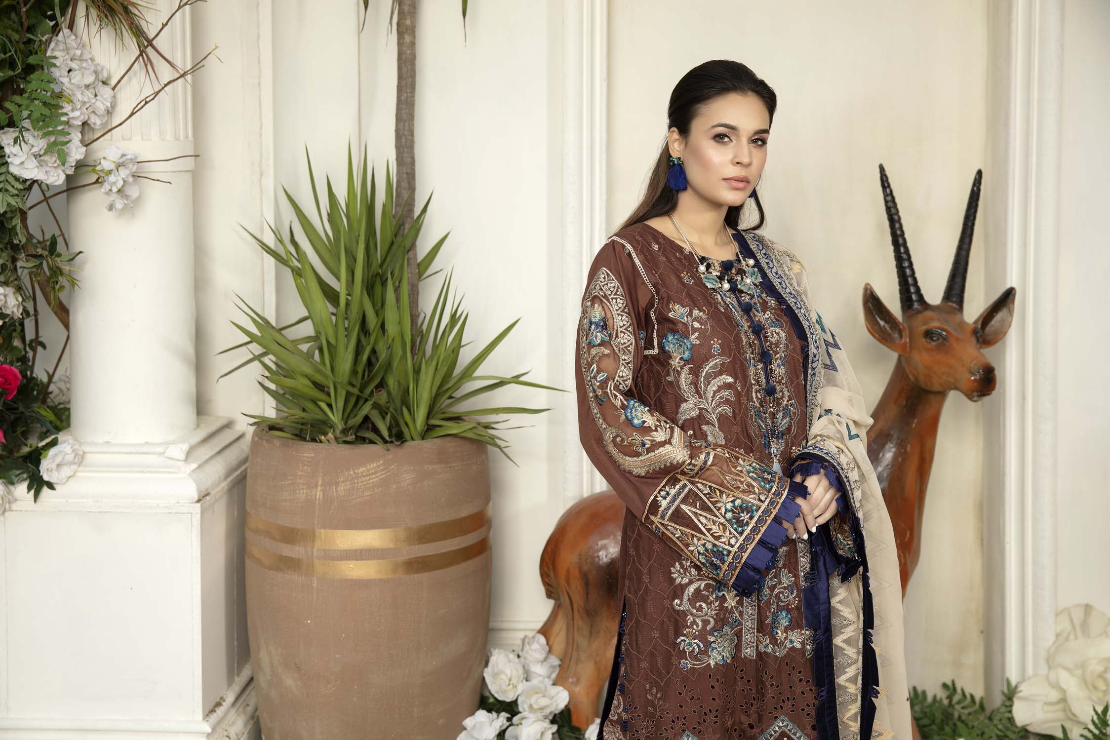 Burnt Umber - Schiffli Embroidered Lawn (3PC) - Image 5