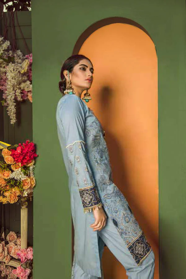 CADET BLUE - EMBROIDERED LAWN UNSTITCHED - Image 4