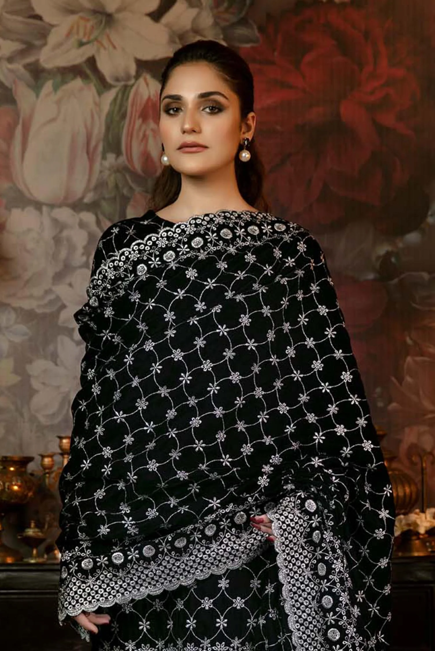 Calla Lily - Embroidered Velvet 3 Piece unstitch - Image 3