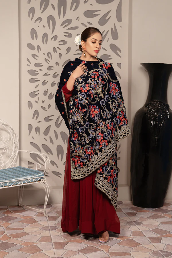 Carex - Embroidered Velvet Shawl - Image 2
