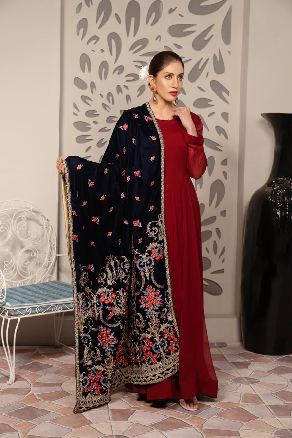 Carex - Embroidered Velvet Shawl - Image 3