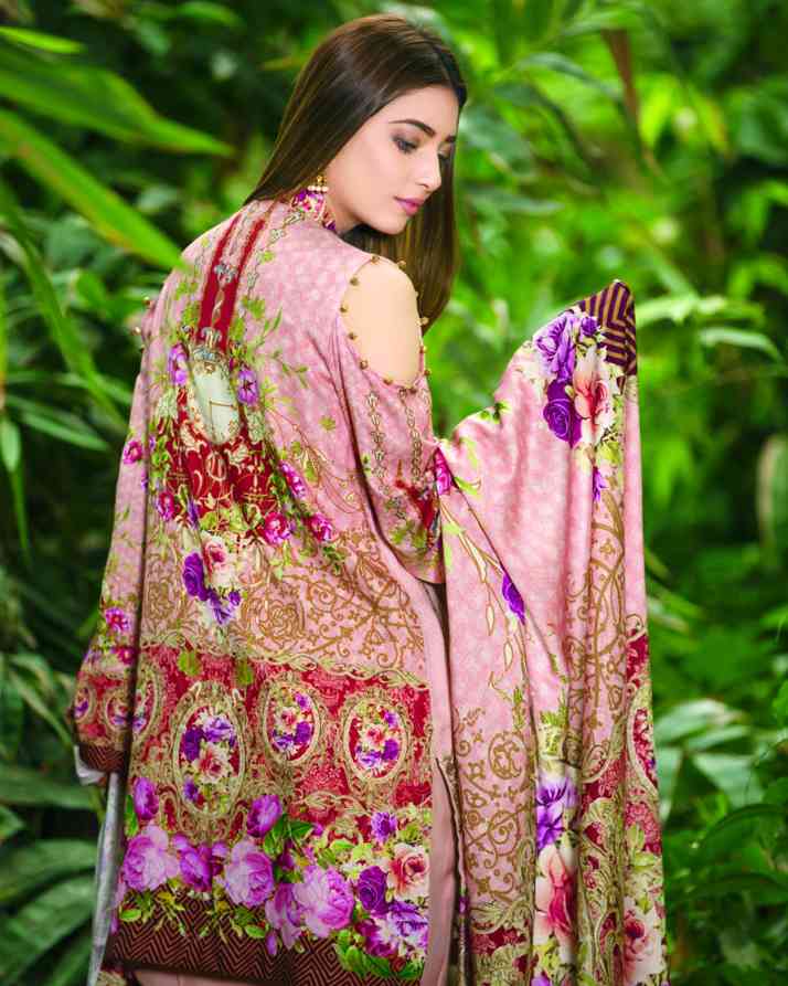 CARROT PINK EMBROIDERED WITH DIGITAL PRINTED LINEN UNSTITCHED 3 PIECE - Image 2