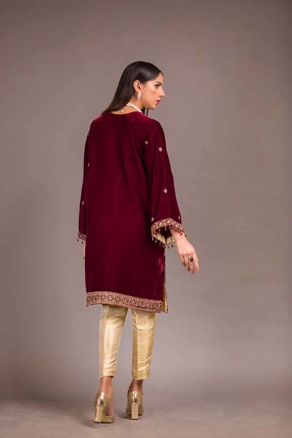 Castro - Embroidered Velvet Unstitch Kurti - Image 2