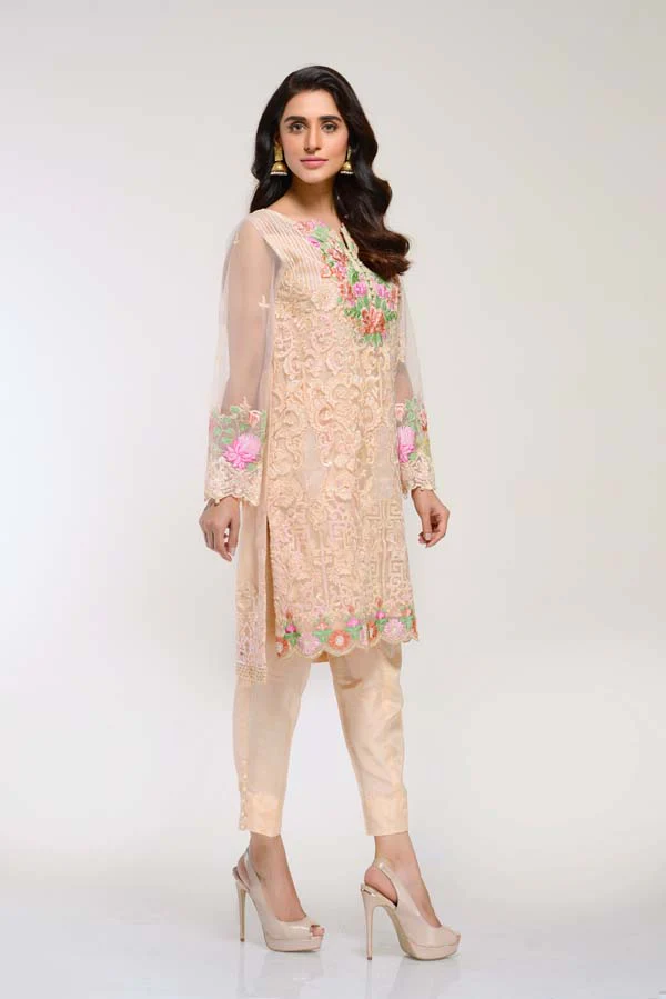 CHAMPAGNE – EMBROIDERED NET 2 PIECE (UNSTITCH) - Image 2