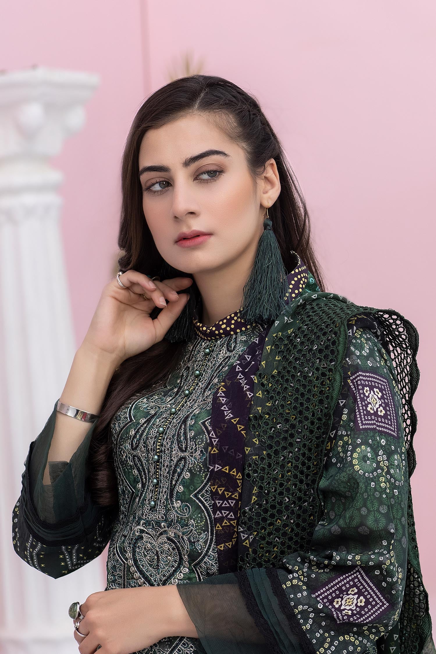 Charcoal - Digital Printed & Embroidered Lawn - Image 3