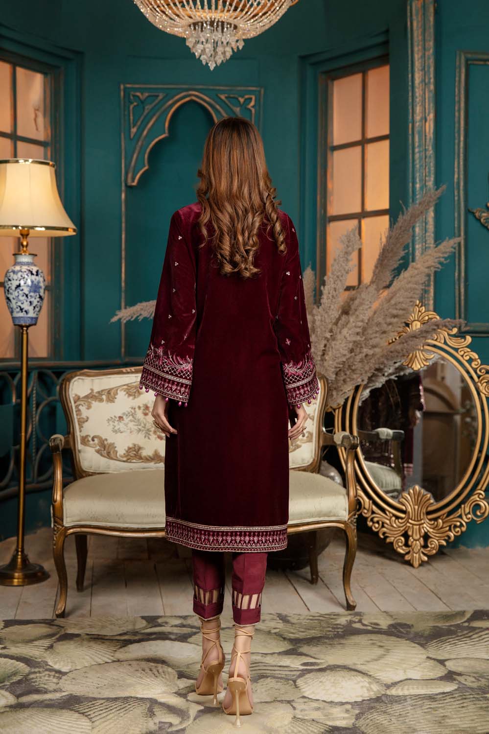 Charming Maroon - Stitched Embroidered Velvet 2PC - Image 2