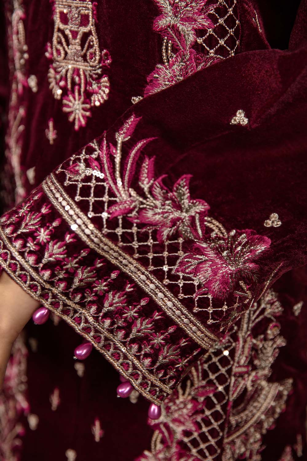 Charming Maroon - Stitched Embroidered Velvet 2PC - Image 4