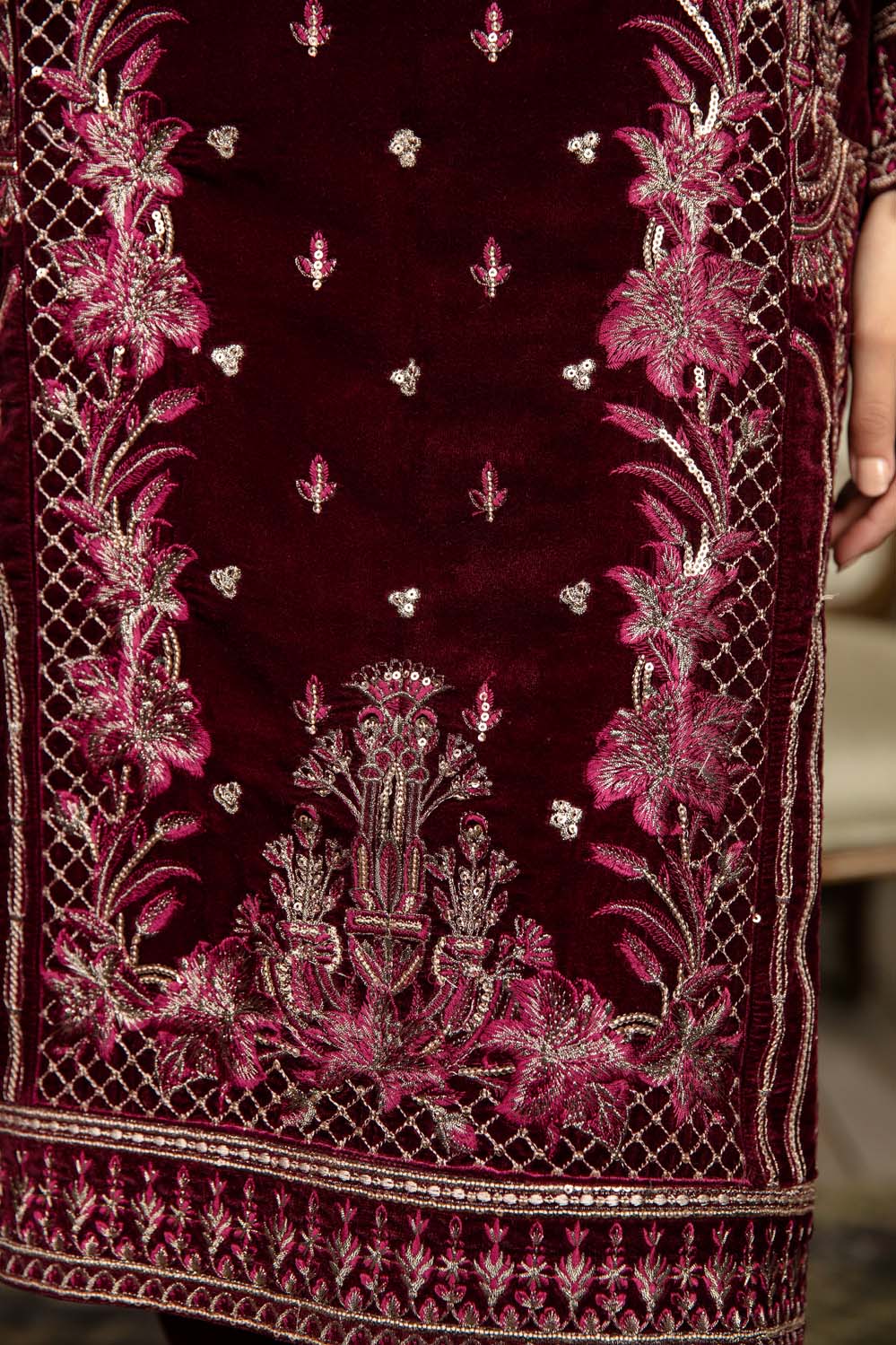 Charming Maroon - Stitched Embroidered Velvet 2PC - Image 5