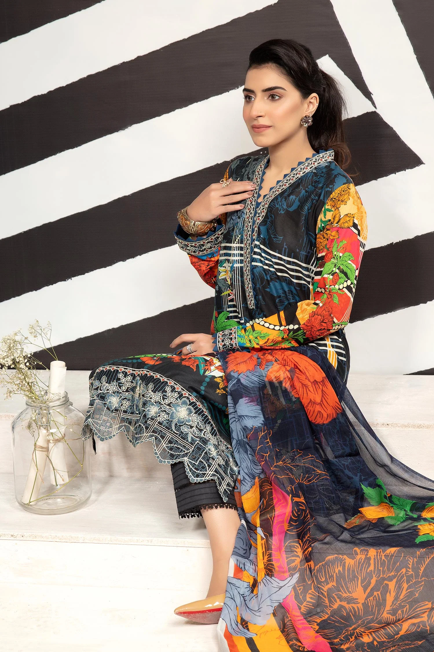 Chathams Blue - Printed & Embroidered Lawn 3PC - Image 3