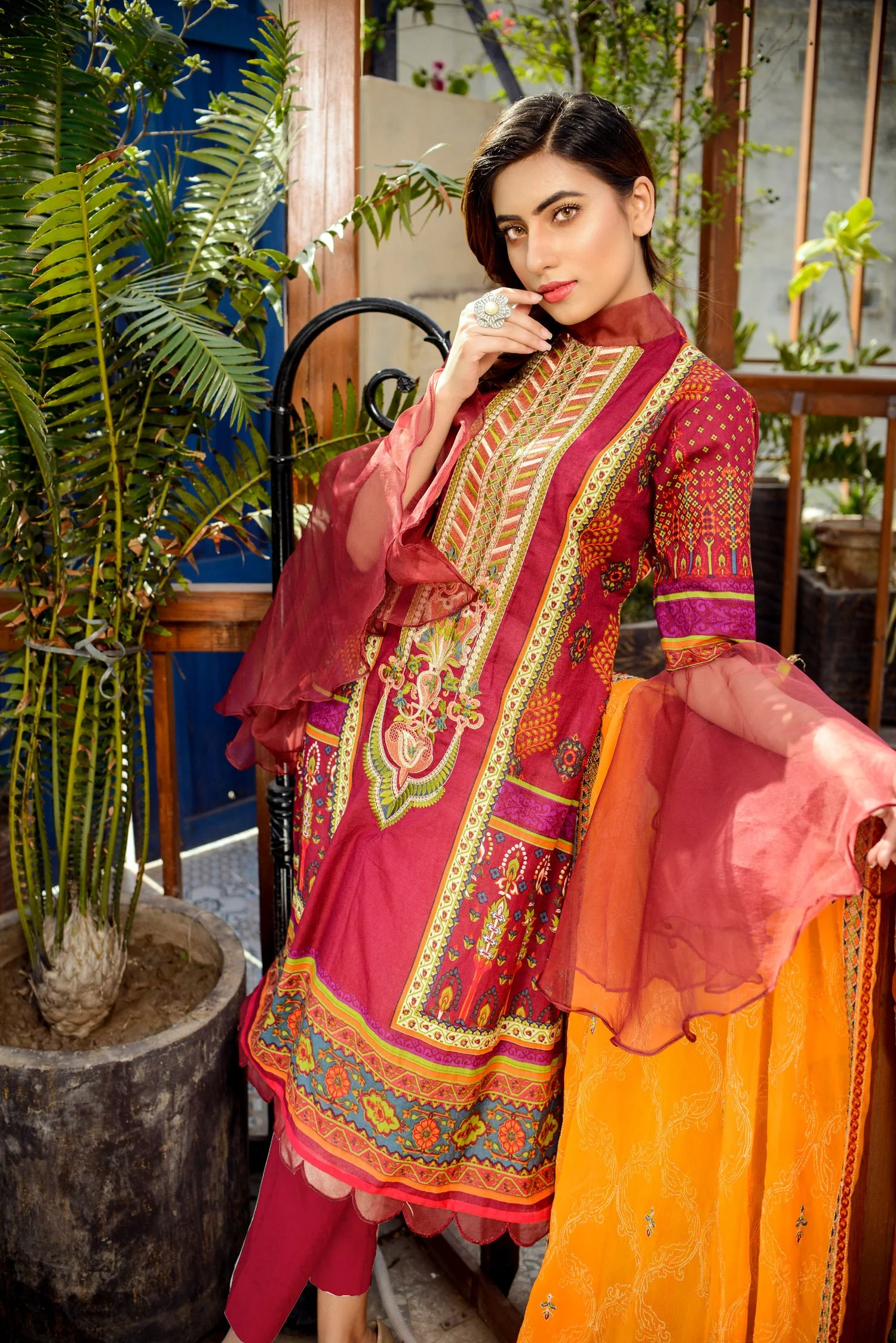 cherry - Printed and Embroidered Lawn 3PC - Image 3