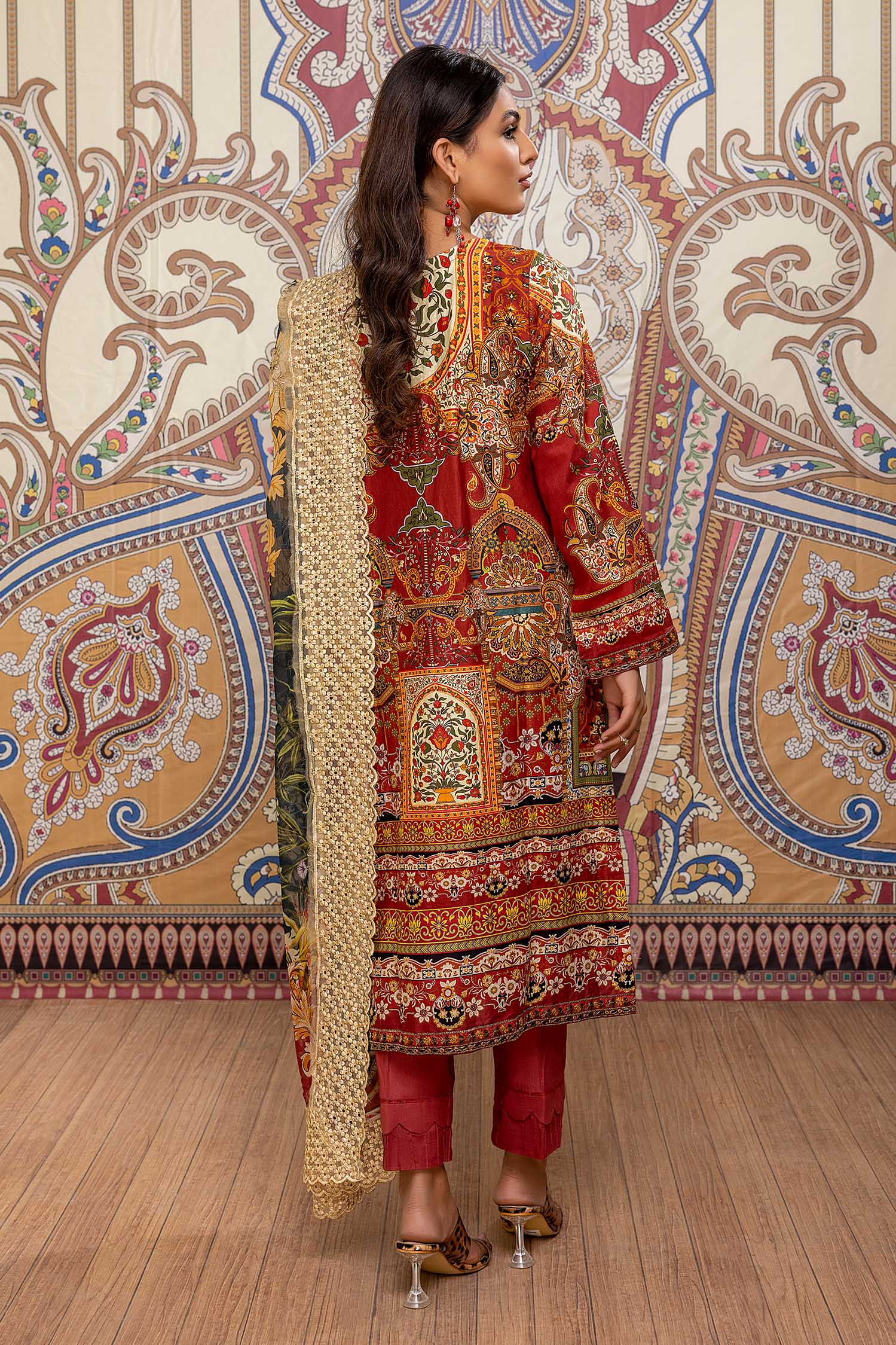 Cherry Red - Printed & Embroidered Lawn Pret 3PC - Image 2