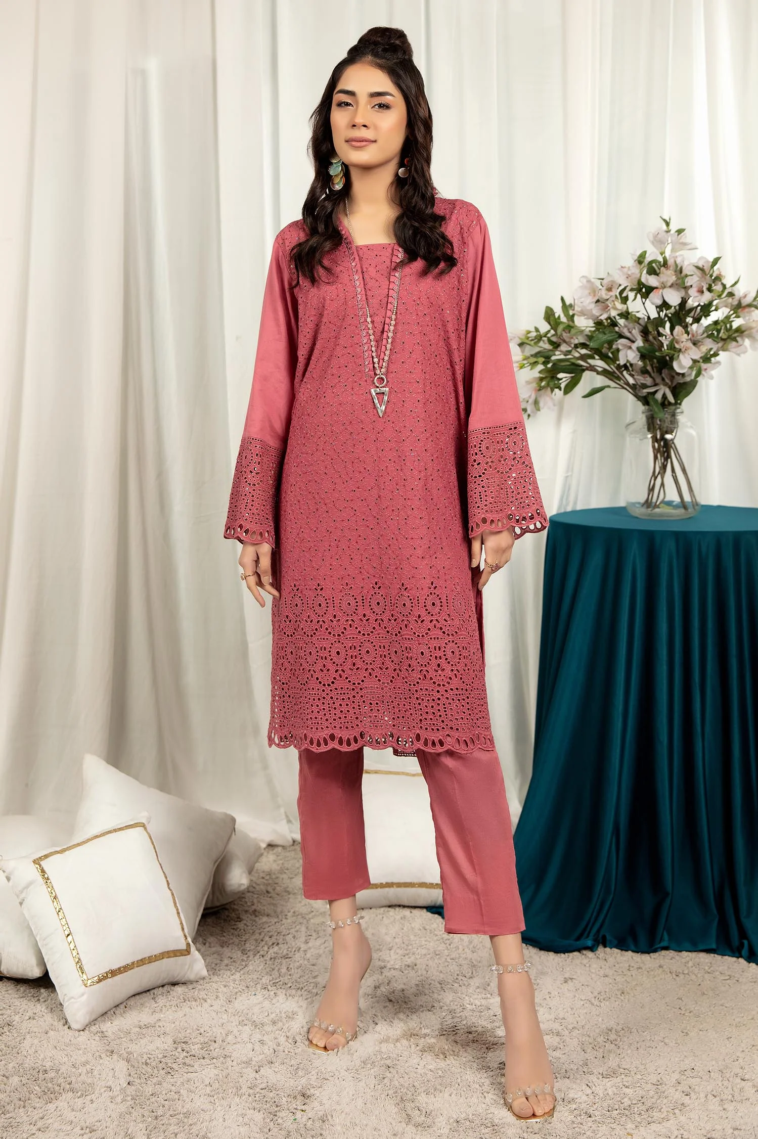 Chestnut - Embroidered Stitch Chikankari Kurti