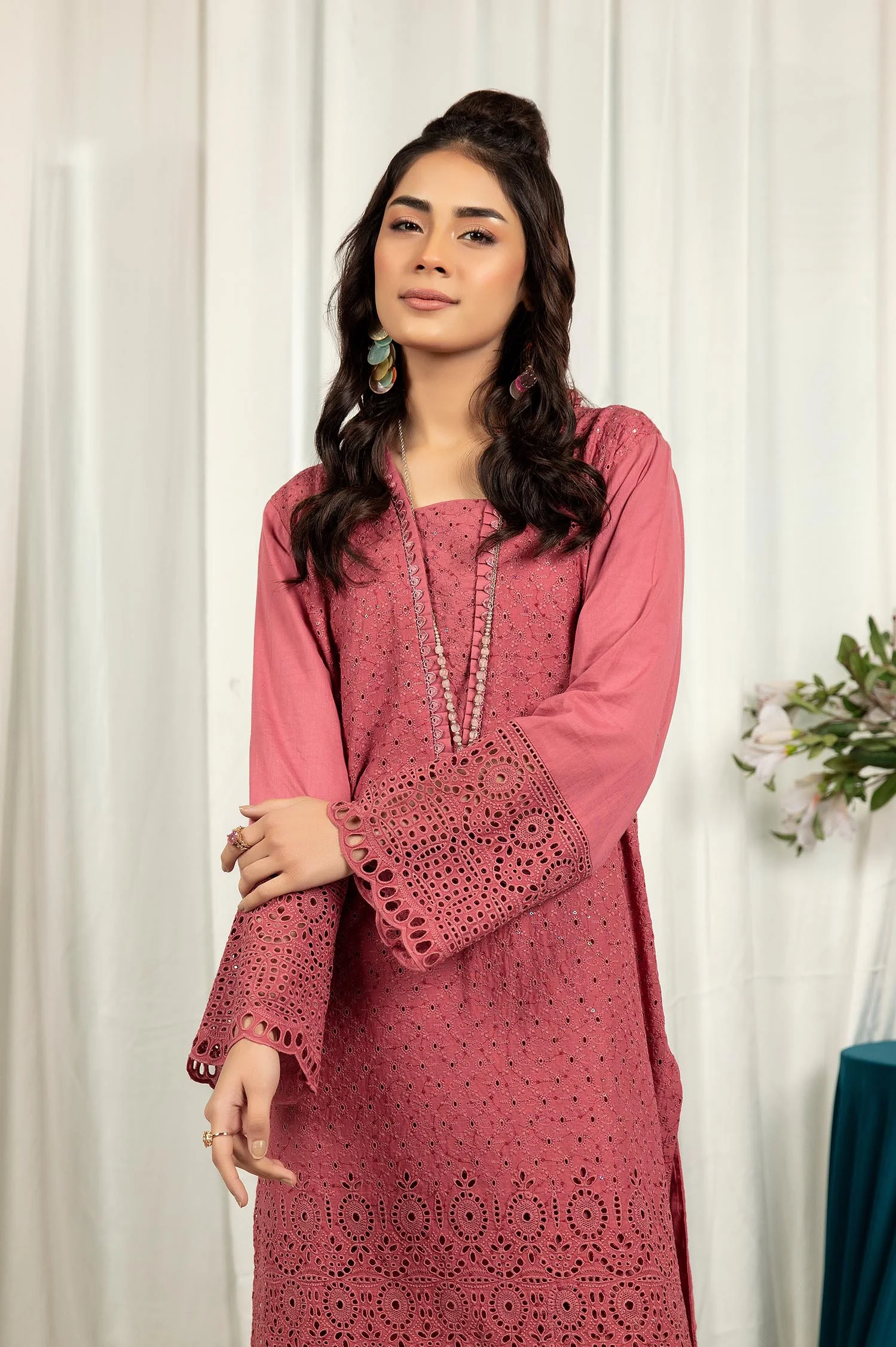 Chestnut - Embroidered Stitch Chikankari Kurti - Image 3