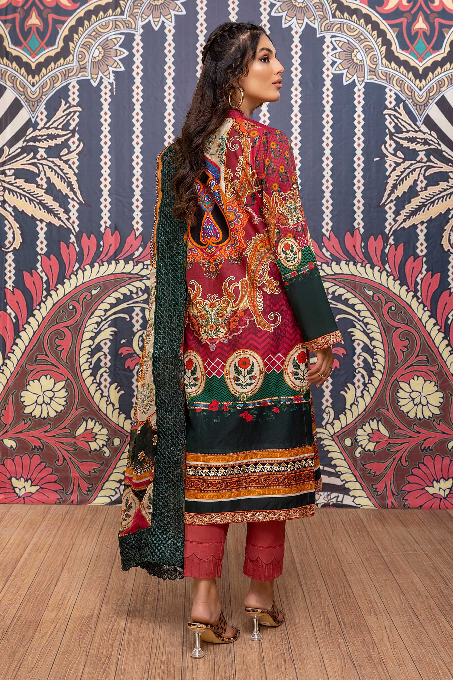 Chic Red - Printed & Embroidered Lawn Pret 3PC - Image 2