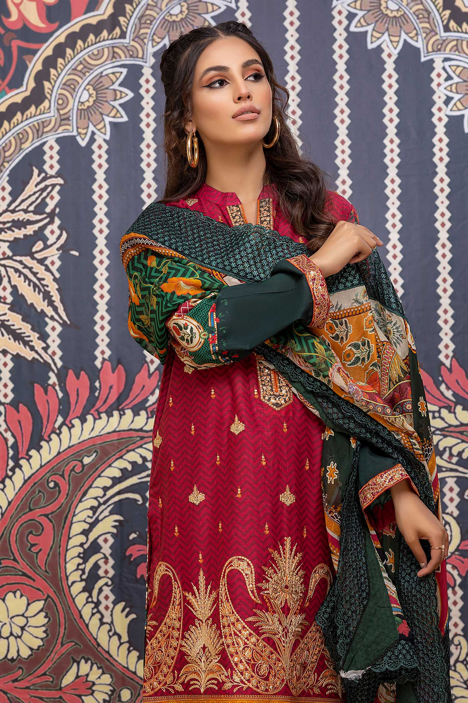 Chic Red - Printed & Embroidered Lawn Pret 3PC - Image 3