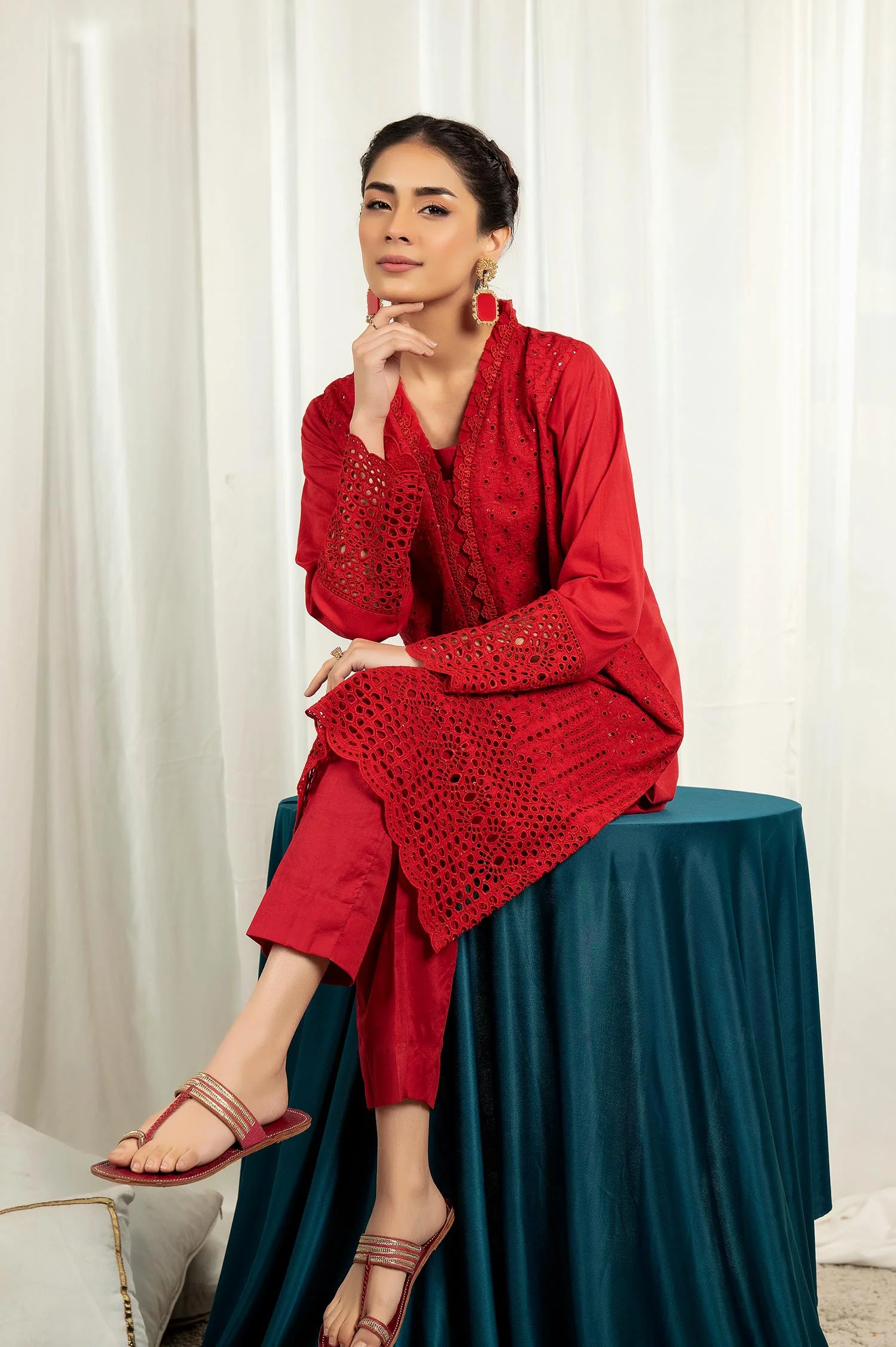 Chili Pepper - Embroidered Stitch Chikankari Kurti - Image 3