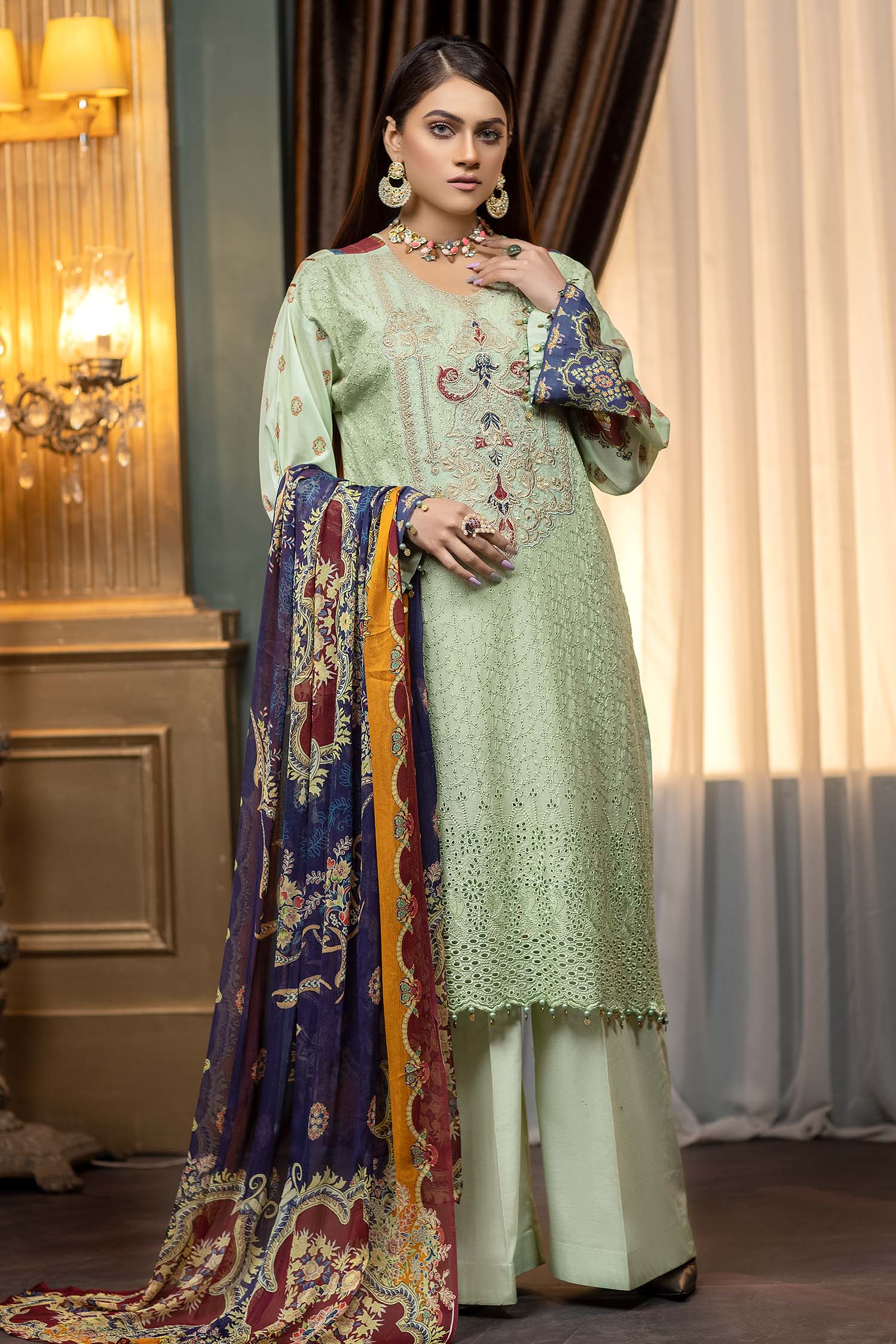 Clay Ash - Embroidered & Printed Lawn
