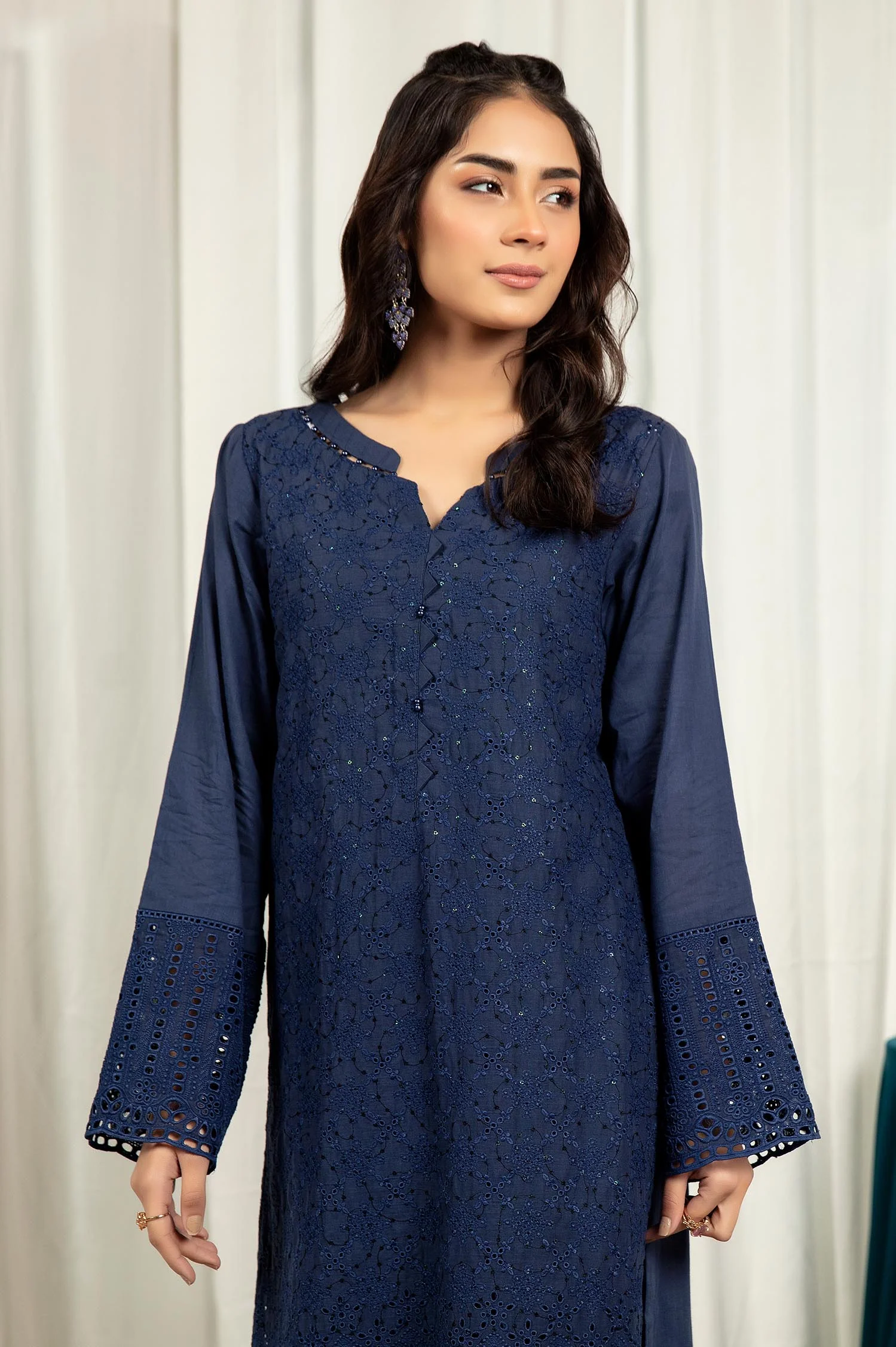 Cloud Dark - Embroidered Stitch Chikankari Kurti - Image 3