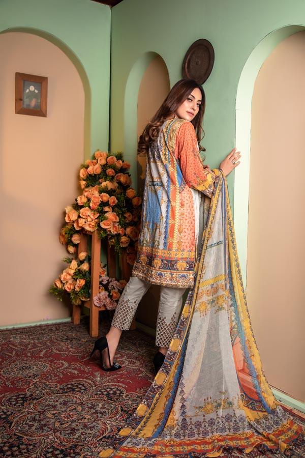 Cloud - Digital With Chikankari Lawn Unstitched 3 Piece - Image 2