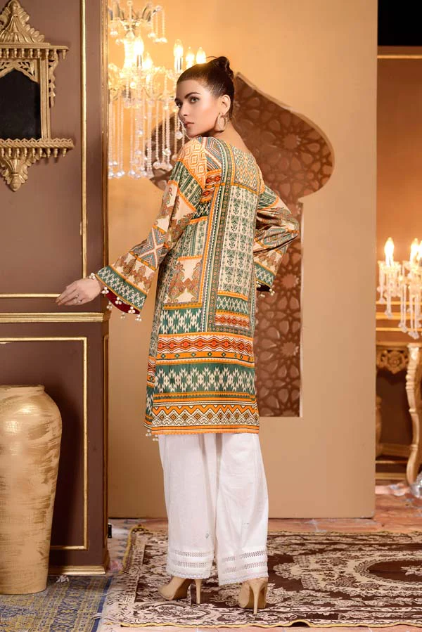Colonial White - Digital Printed and Embroidered Mesuri Lawn Kurti - Image 3