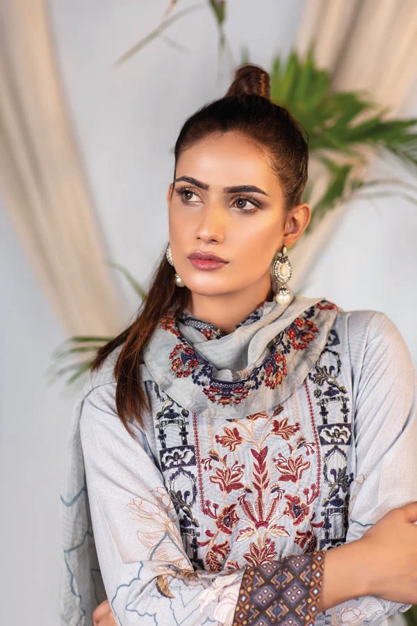 Sky Blue - Digital Embroidered Karandi - Image 3