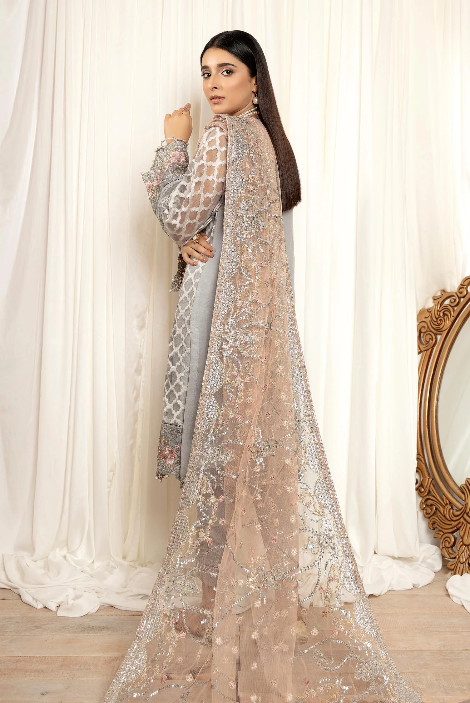 Spruce - Stitched Embroidered Organza 3PC - Image 2