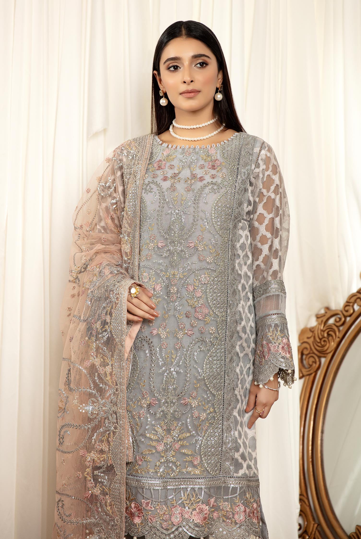 Spruce - Stitched Embroidered Organza 3PC - Image 3