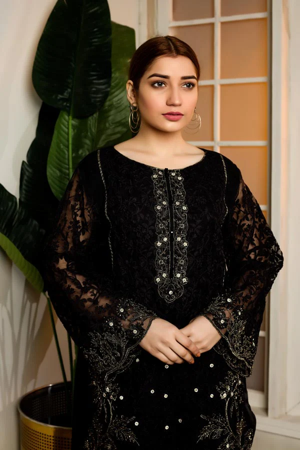 RUSSITN BLACK - HAND EMBELLISHED EMBROIDERED ORGANZA STITCHED - Image 2