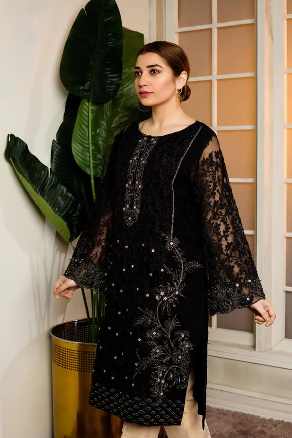 RUSSITN BLACK - HAND EMBELLISHED EMBROIDERED ORGANZA STITCHED - Image 3