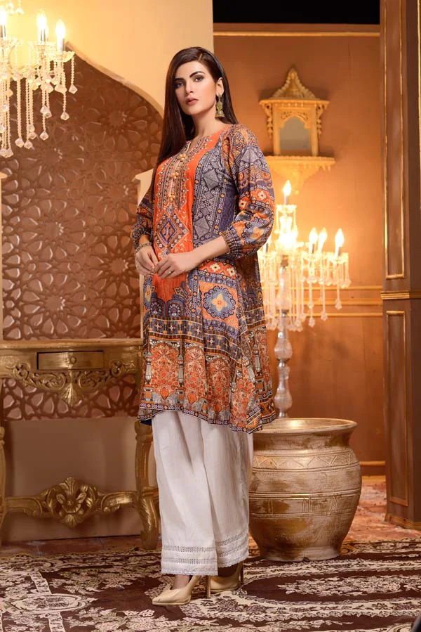 Crusta - Digital Printed and Embroidered Mesuri Lawn Kurti - Image 2