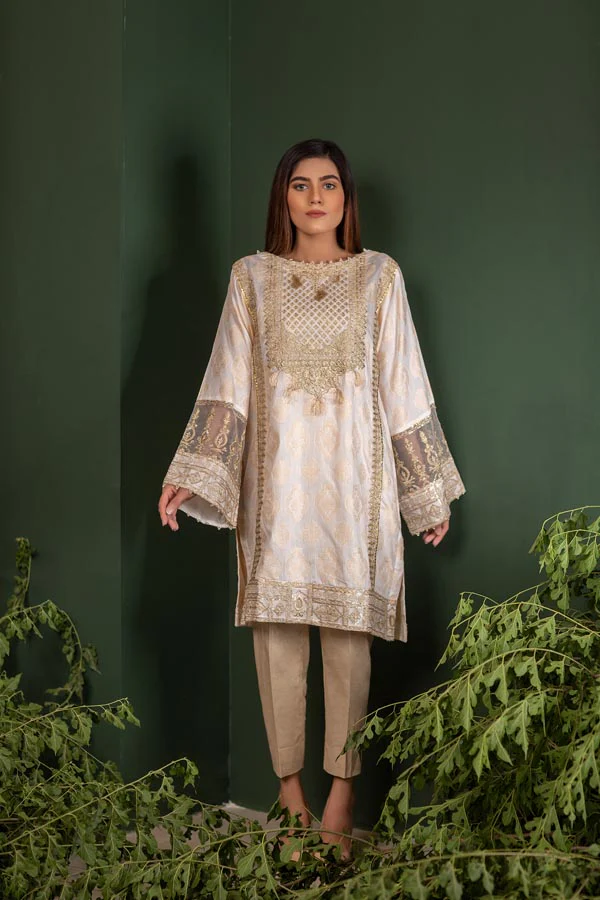 Latte - Jacquard Embroidered Unstitch 2 Piece