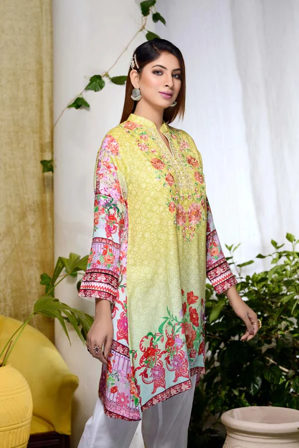 Citron - Digital Embroidered & Hand Embellished Stitched Kurti - Image 2