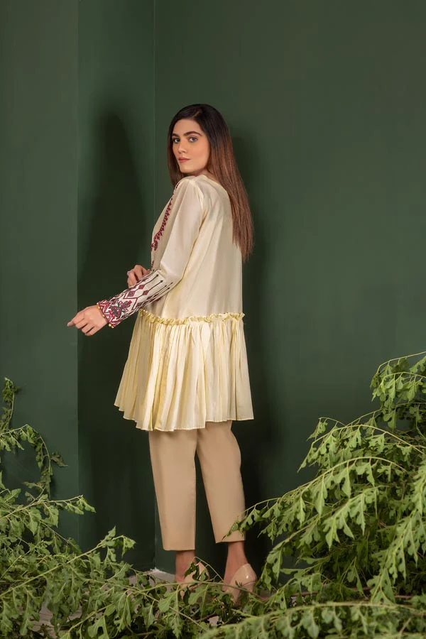 Cream - Embroidered Lawn Stitch Shirt - Image 2