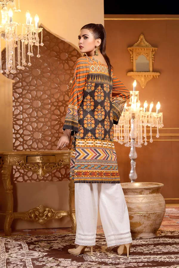 Brown Derby - Digital Printed and Embroidered Mesuri Lawn Kurti - Image 2
