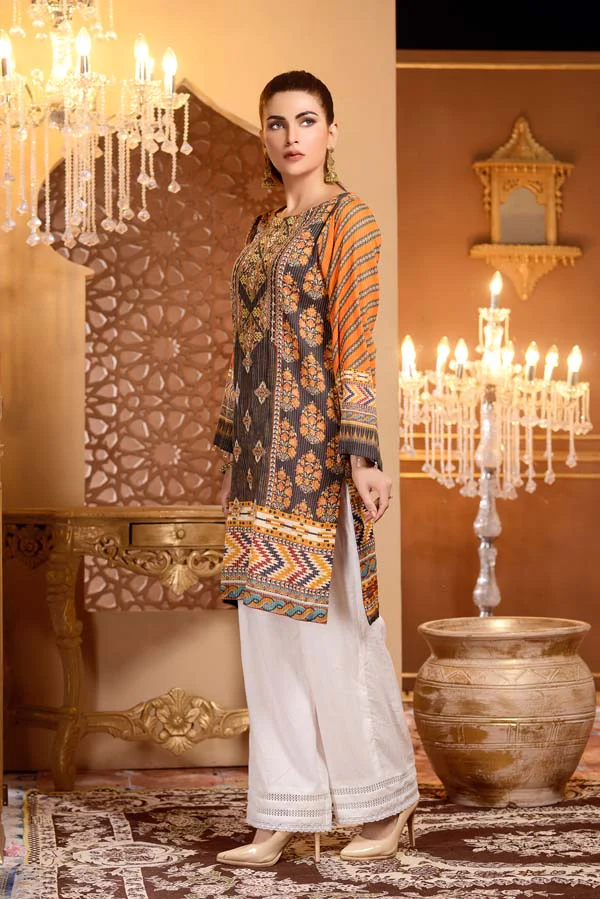 Brown Derby - Digital Printed and Embroidered Mesuri Lawn Kurti - Image 3