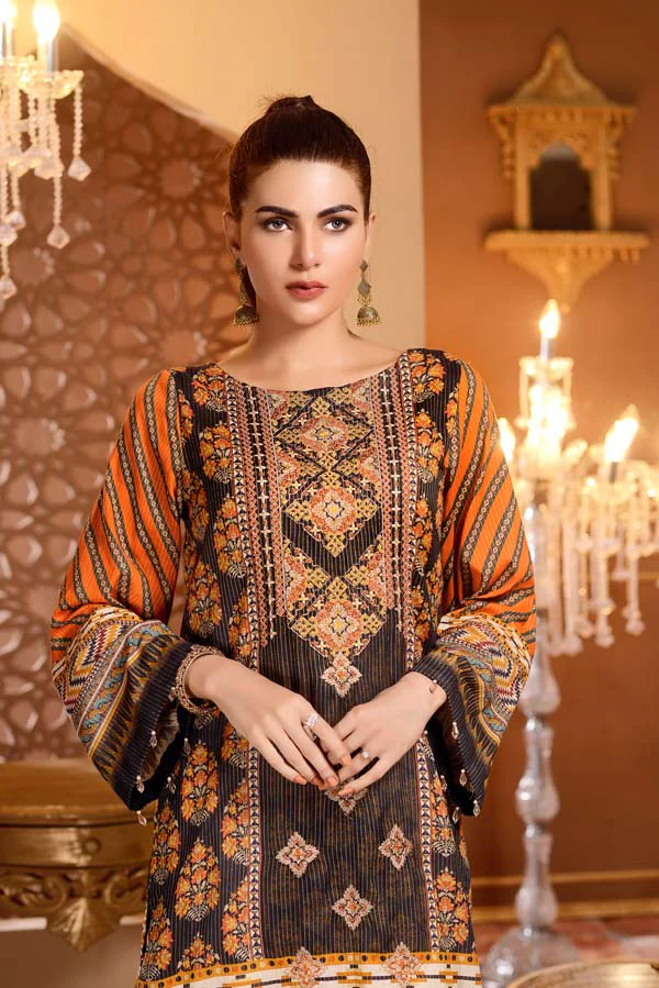 Brown Derby - Digital Printed and Embroidered Mesuri Lawn Kurti - Image 4