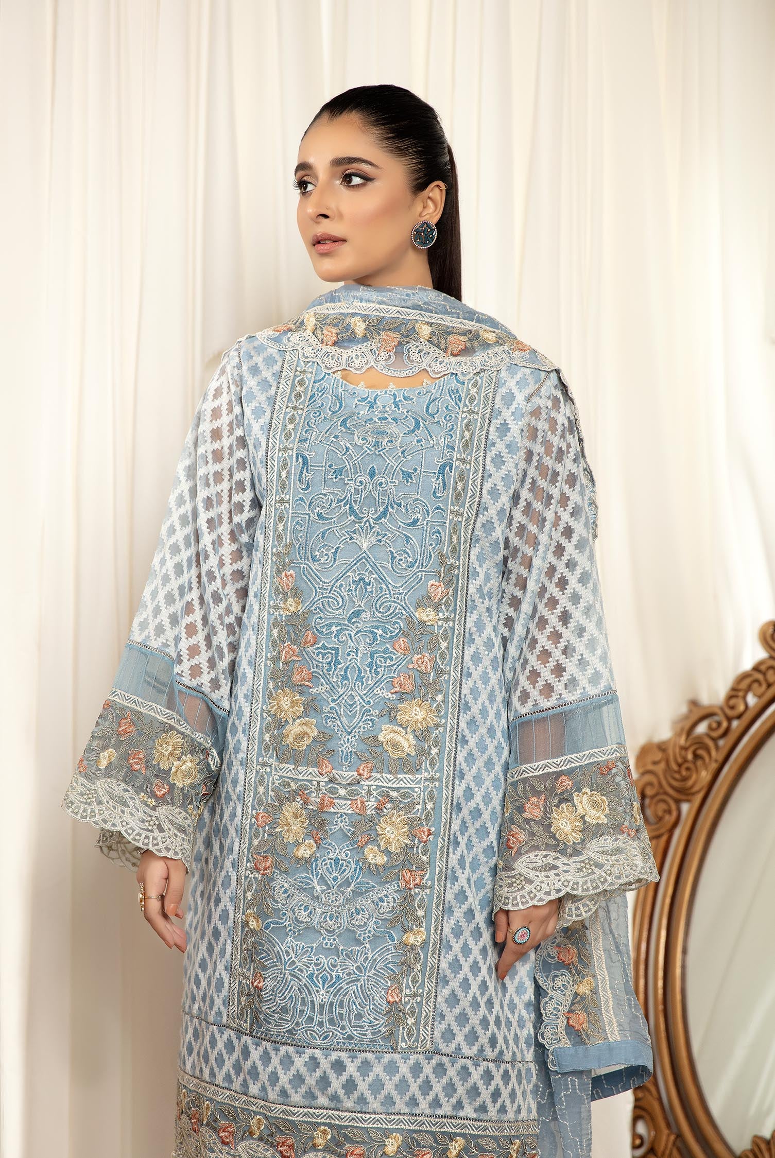 Arctic - Stitched Embroidered Organza 3PC - Image 2