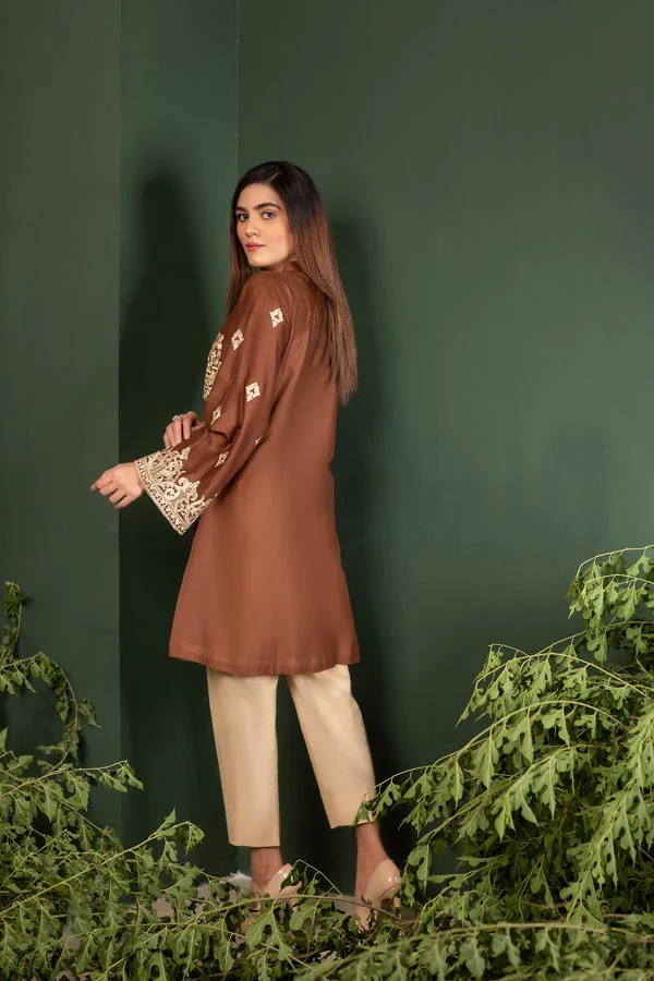 Almond wood - Embroidered Lawn Stitch Shirt - Image 2