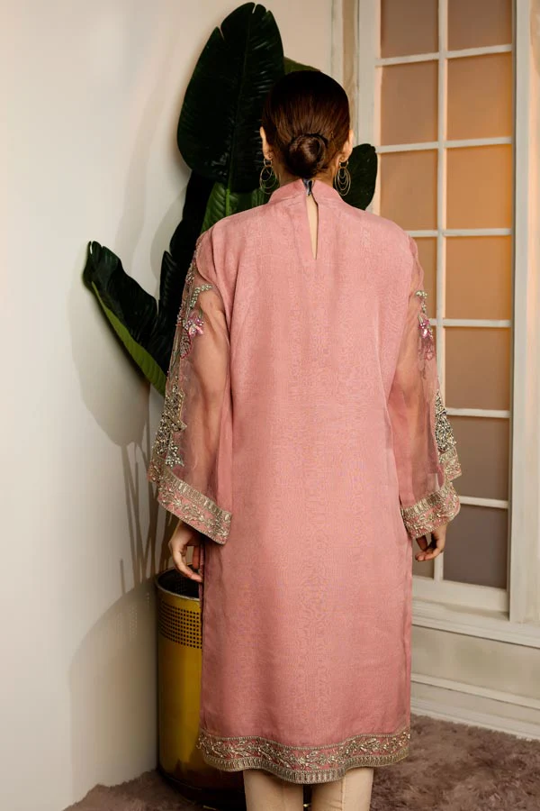 ORIENTAL PINK - HAND EMBELLISHED EMBROIDERED ORGANZA STITCHED - Image 3