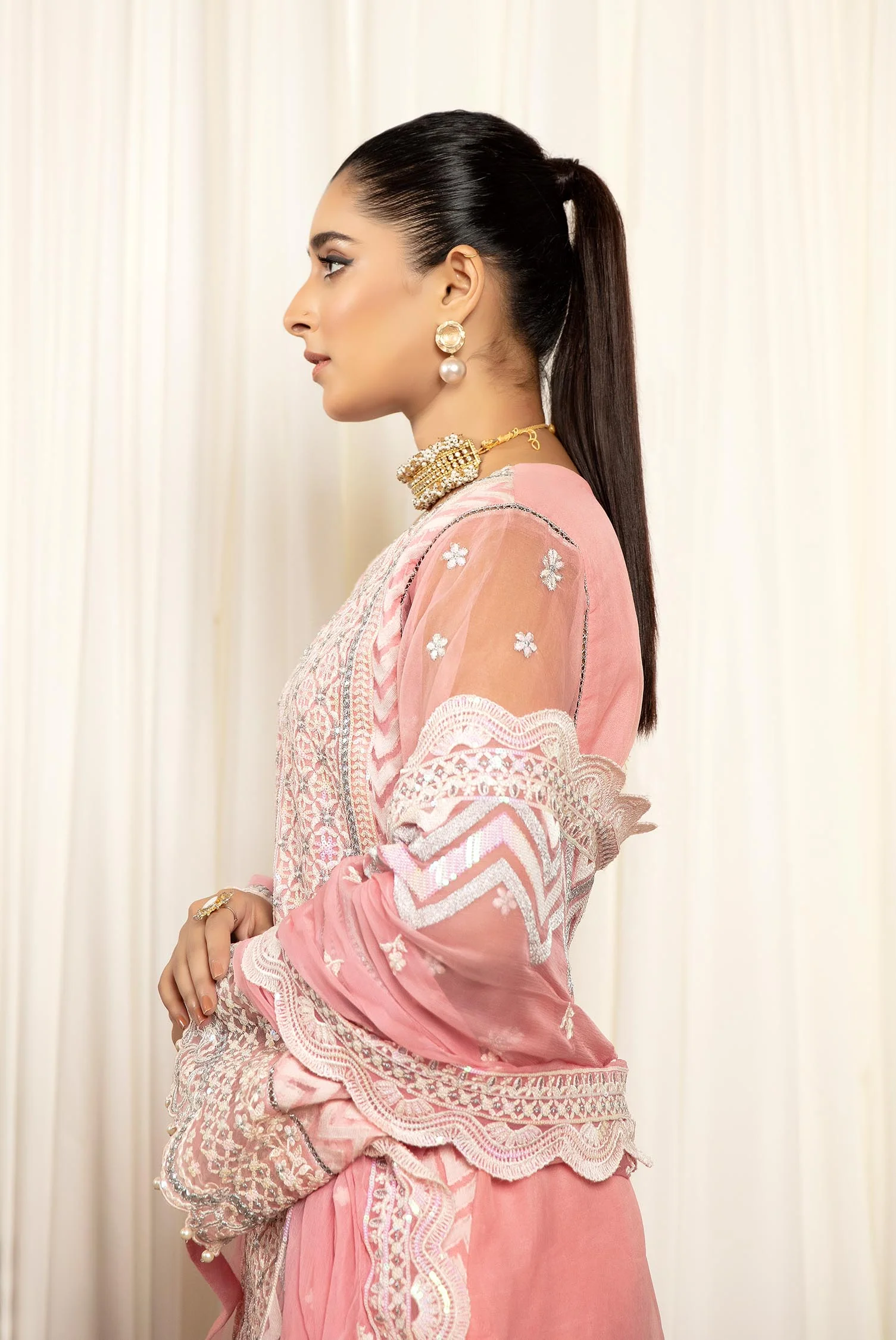 Lavender Pink - Stitched Embroidered Organza 3PC - Image 2