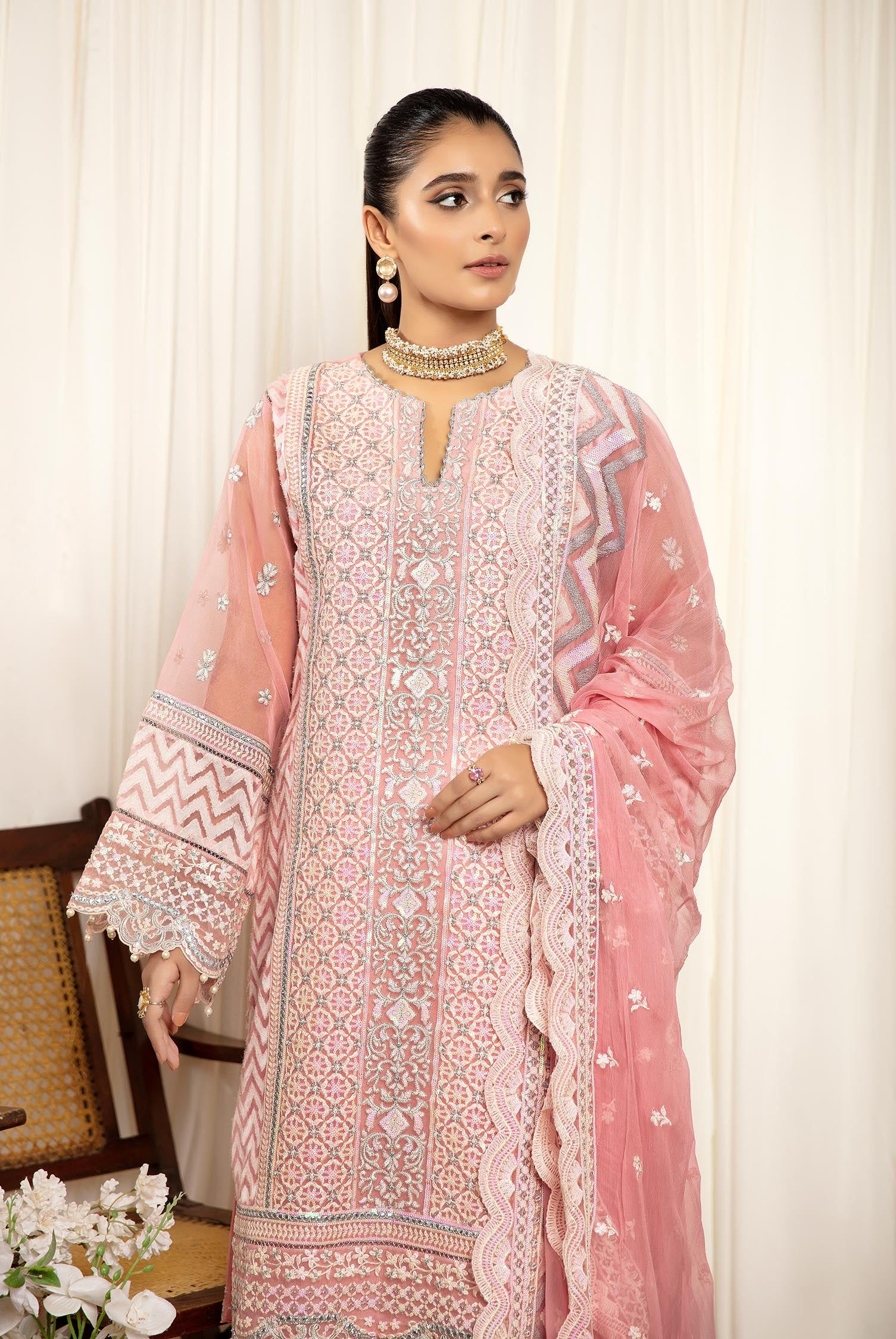 Lavender Pink - Stitched Embroidered Organza 3PC - Image 3